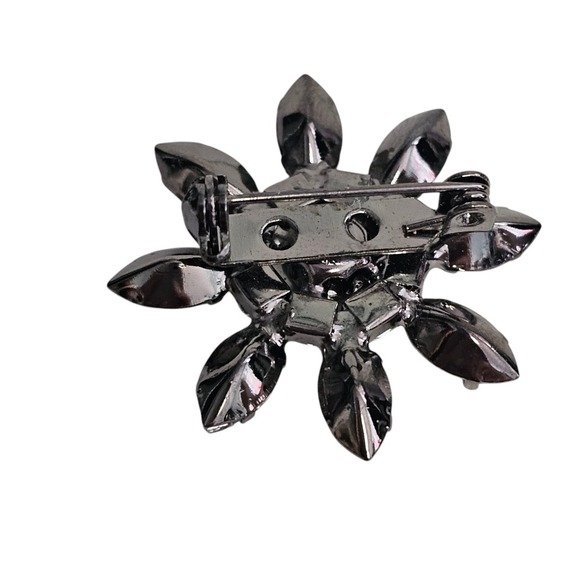 Rhinestone Flower Brooch Pin Champagne Gold Tone Floral Statement Jewelry - Picture 5 of 6